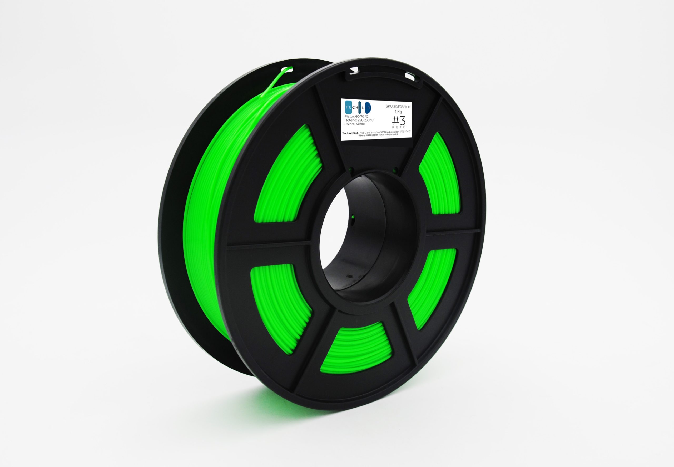 Techinit #3 - Filamento in PETG per stampante 3D - Ø 1.75 mm - Colore verde  - Bobina da 1 kg