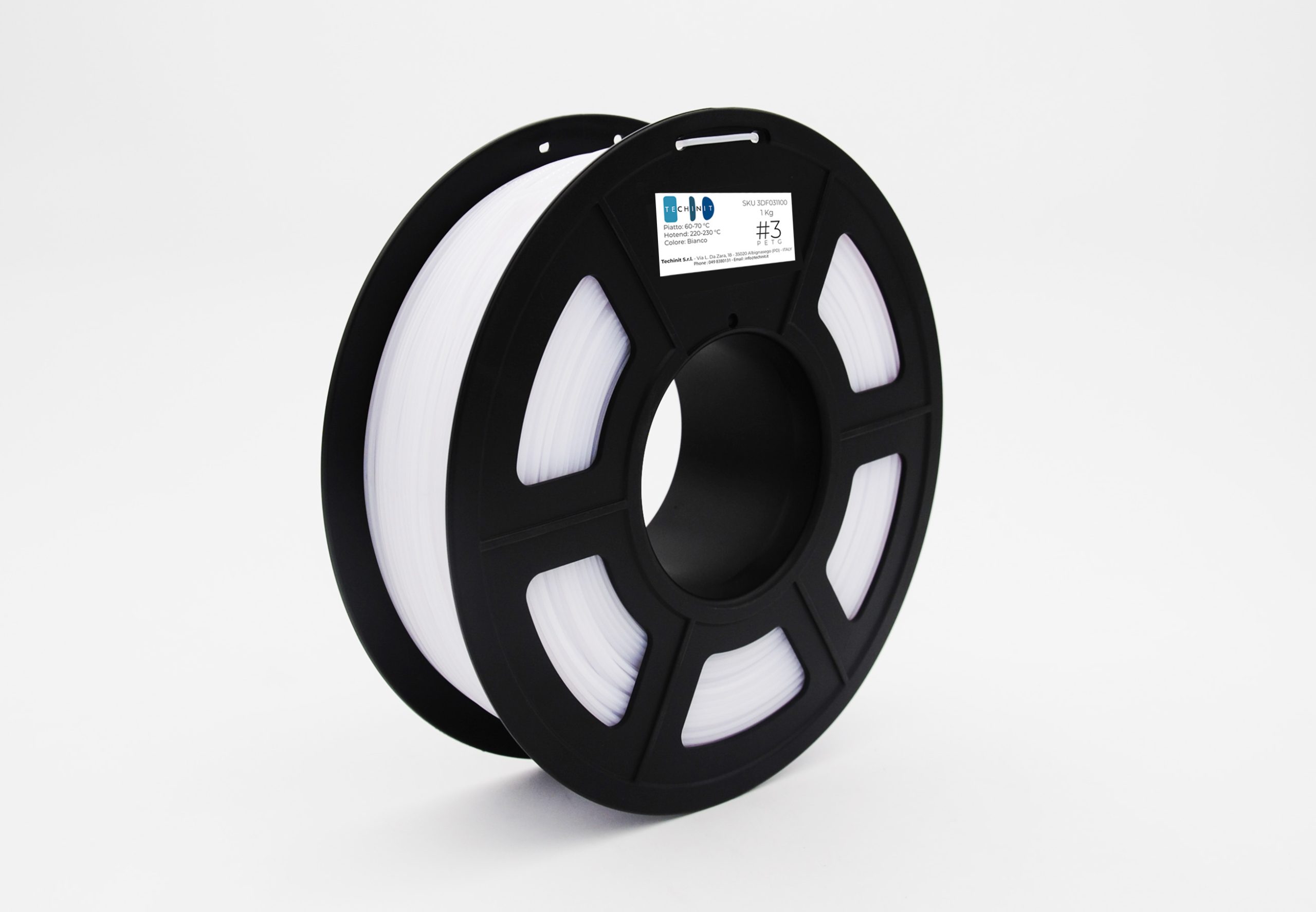 Techinit #3 - Filamento in PETG per stampante 3D - Ø 1.75 mm - Colore  bianco - Bobina da 1 kg